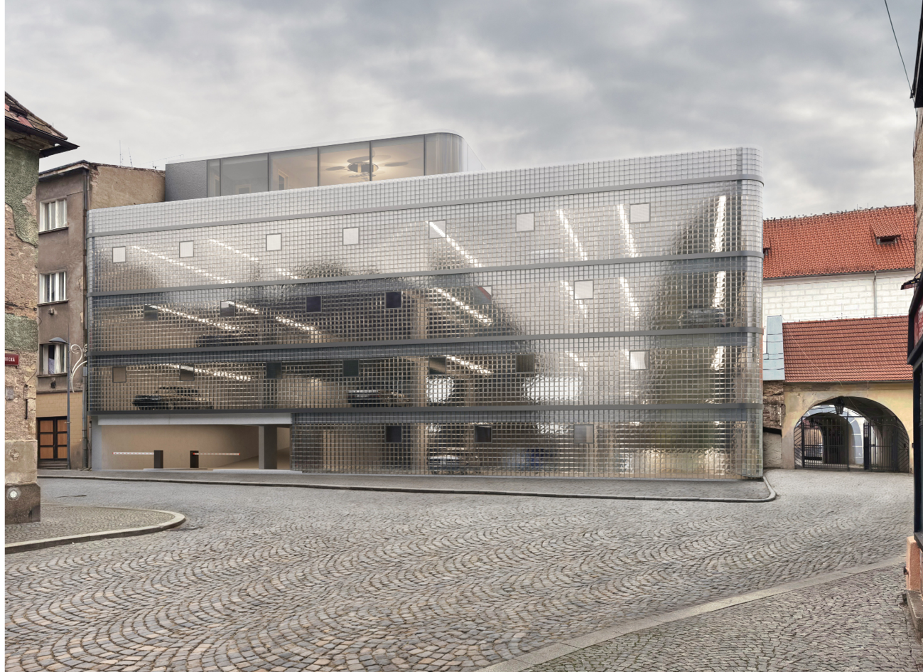 Parkovací dům Kolín – přední fasáda